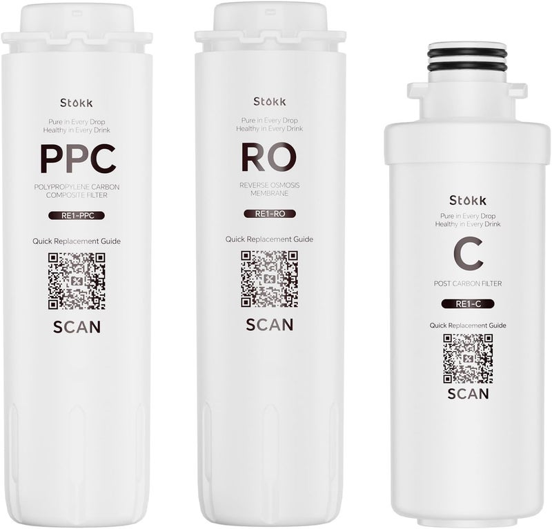 E1 Countertop Revere Osmosis System RO|PPC|C Replacement Filter Combination, Compatible with E1 & T1-Lite Series (NOT Compatible with T1)